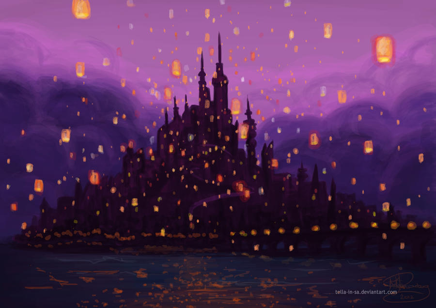 tangled coloring pages floating lights scene - photo #17