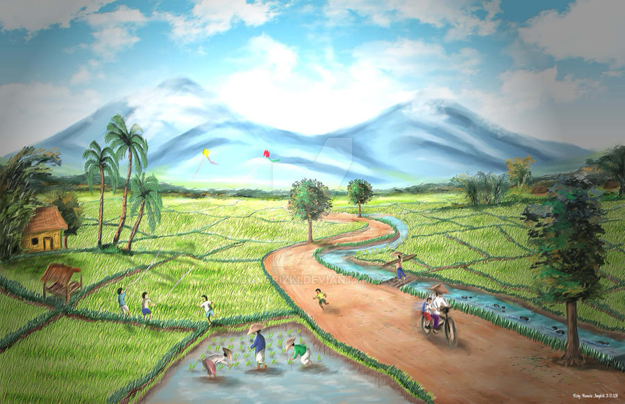 Gambar Lukisan Pemandangan  Resepi Kampung Melayu