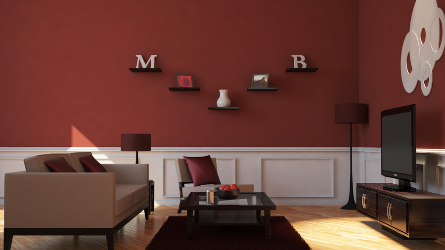 Maroon And Pale Green Living Room